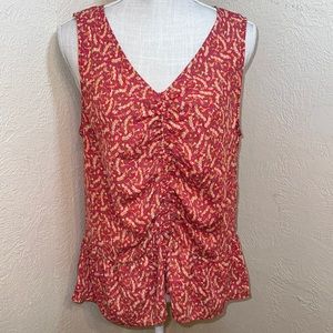 Pleione Ladies Red, Yellow & Cream Floral Sleeveless Blouse Top